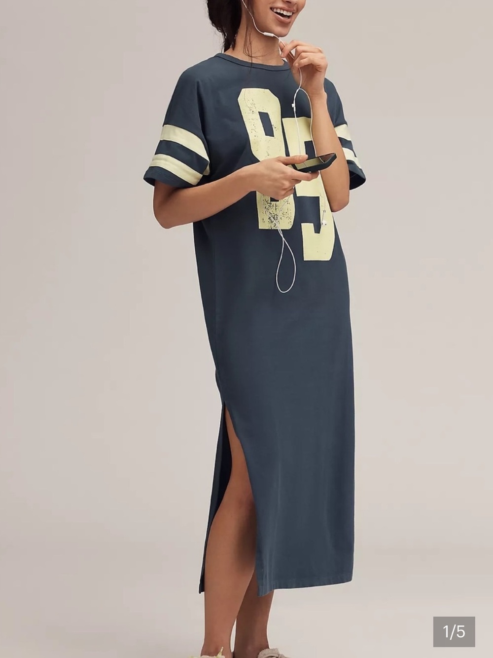 NWT Daily Practice 95 Graphic T-Shirt Midi Dress Navy/Yellow size Small